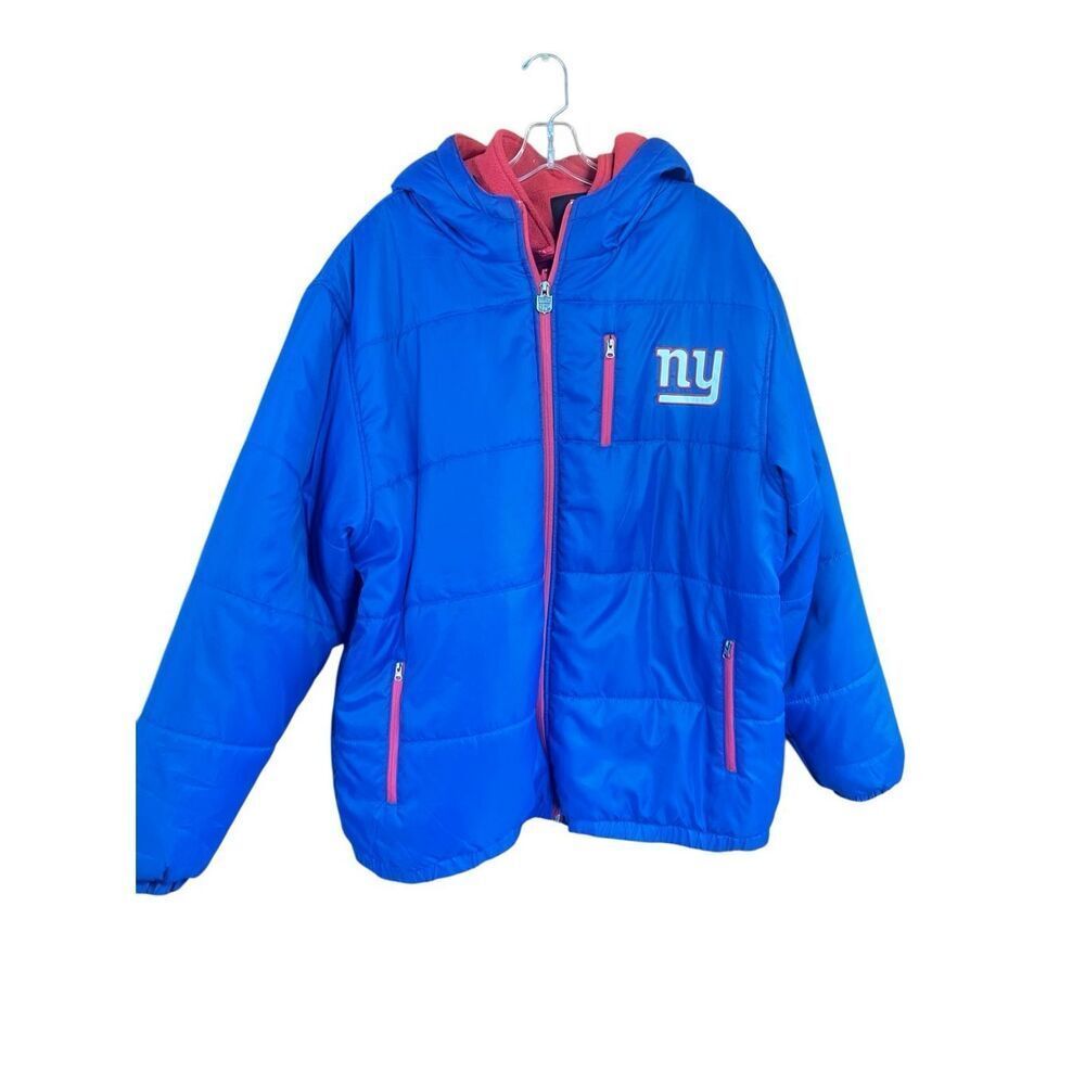 Pro line Men’s  2 in 1 Vintage New York Giants blue puffer jacket with red Fleec